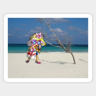 happy girl on a cuban beach Sticker